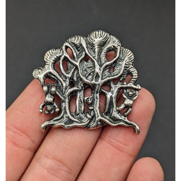 Marty Magic Macklin 1992 Sterling Silver Teddy Bears in Tree Slide Pendant - Picture 2 of 9